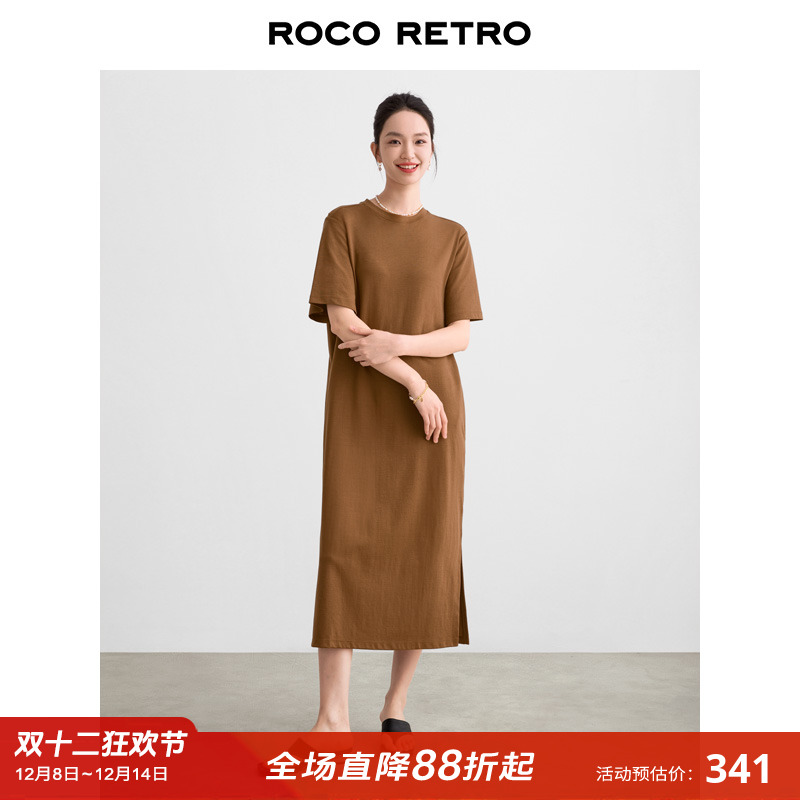 ROCO2025夏装新款 日本三醋酸天丝舒适T恤裙圆领直筒连衣裙长裙