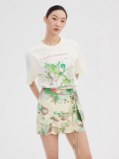 SEJIE色孑 春日绮梦花卉纯棉T恤女24春夏新款圆领宽松短袖上衣
