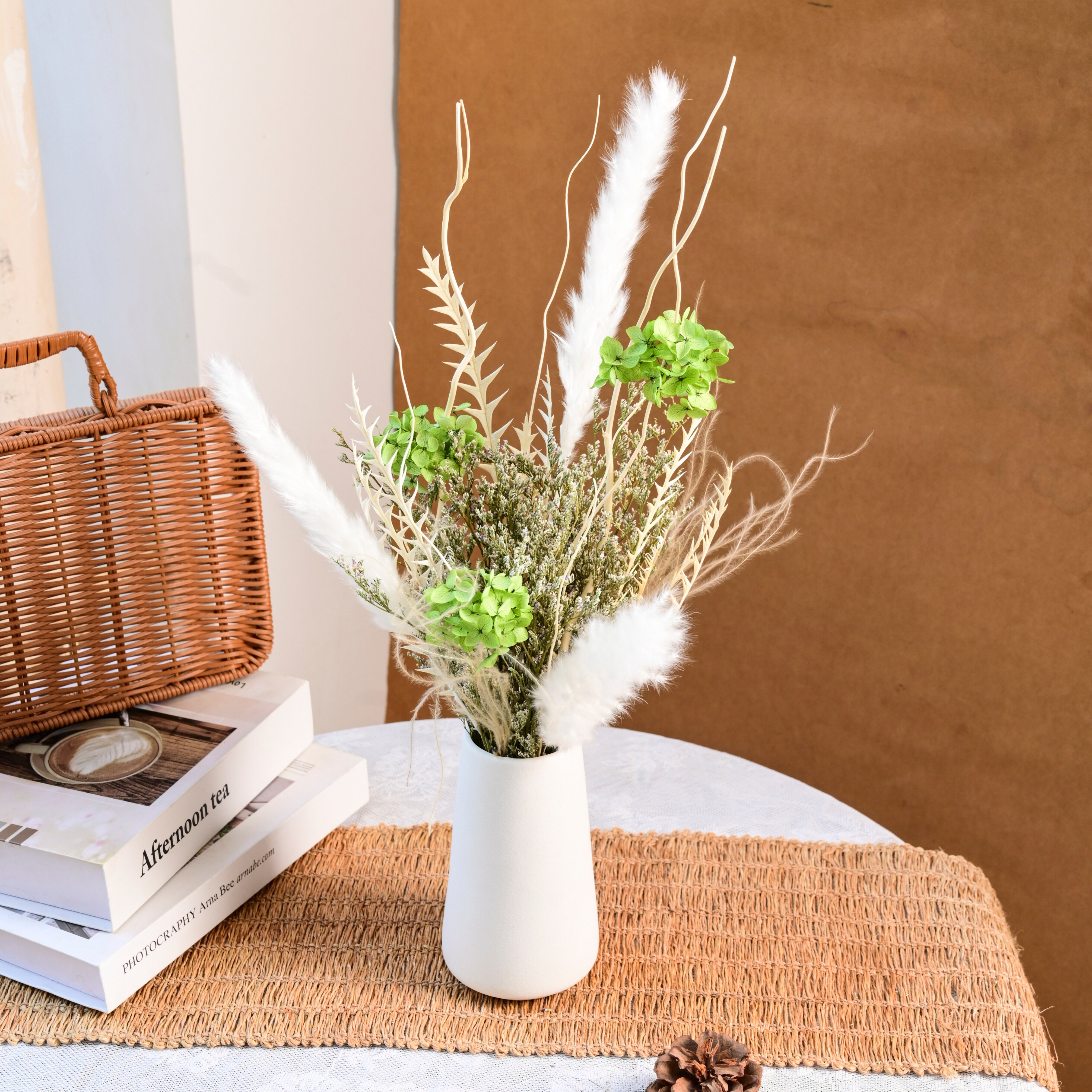 永生绣球蓬莱松尤加利叶满天星干花束瓶插花治愈系家居桌面装饰