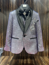 出租紫色闪亮主持人礼服男童花童西装五件套套装西服儿童钢琴演出