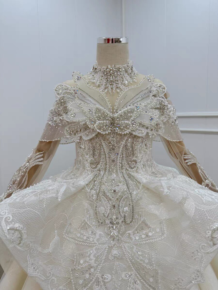 出租长袖白色高端拖尾女童礼服公主裙模特走秀唱歌主持生日钢琴花