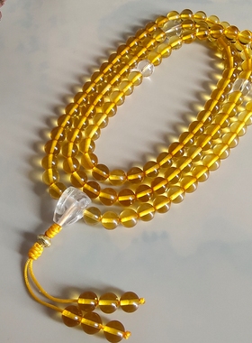 天然蜜蜡血珀108念珠项链多圈手串流苏吊坠黄色琥珀颈饰