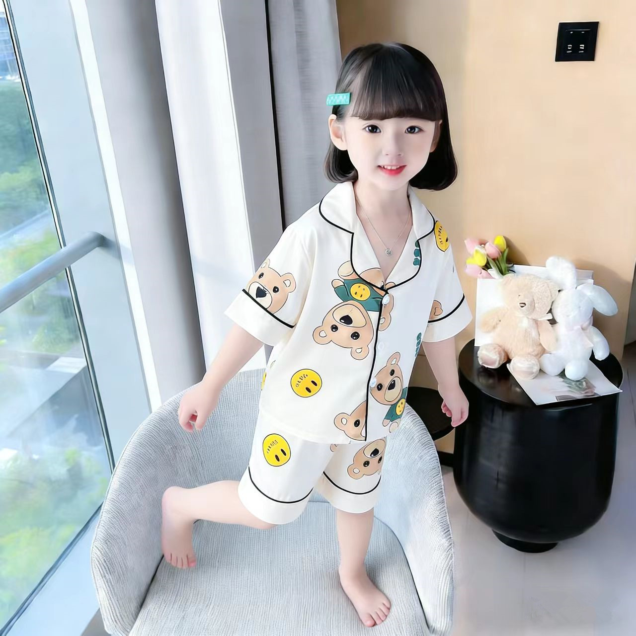 儿童睡衣夏季薄款2026男女童家居服冰丝小孩空调服短袖短裤套装潮