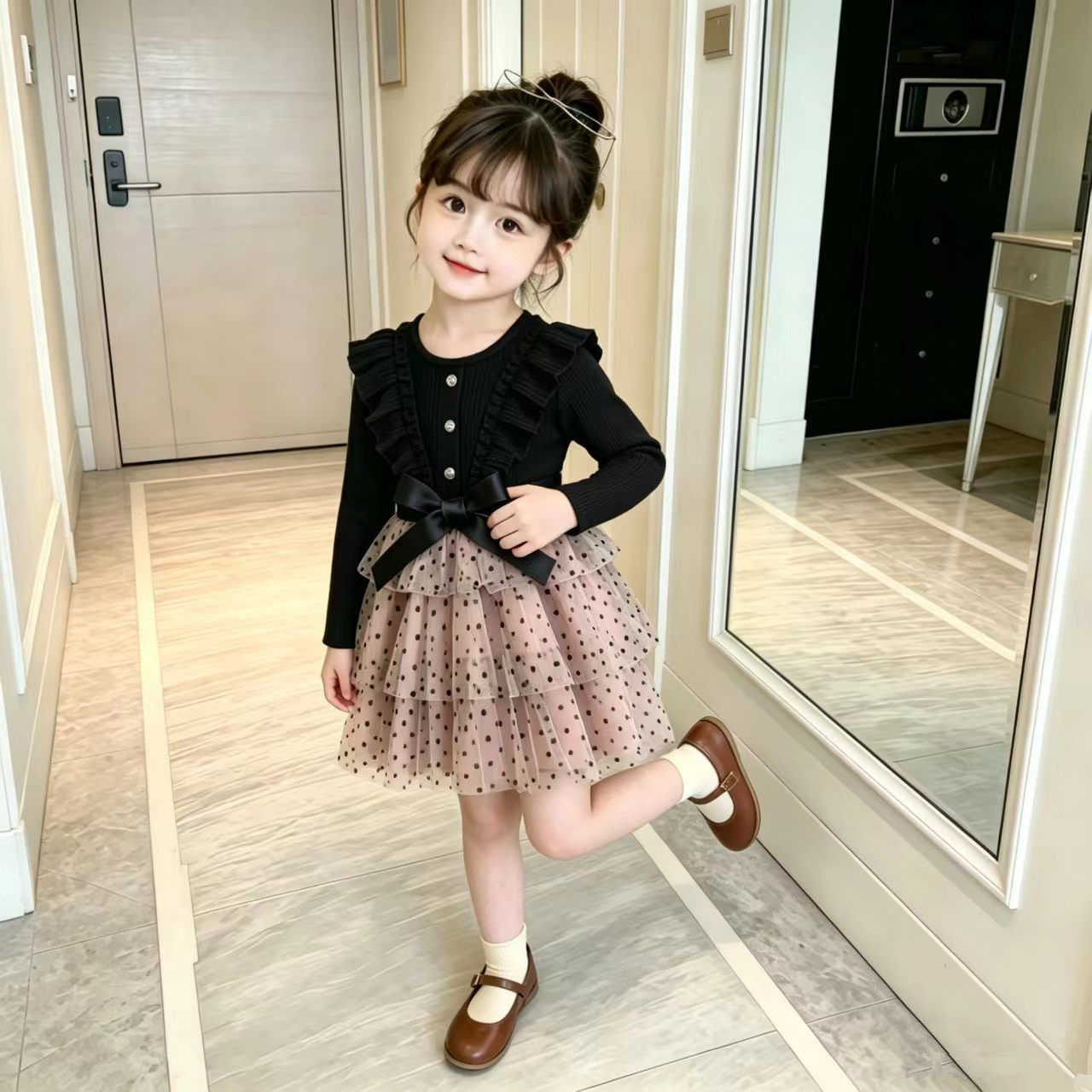 女童秋装韩版波点公主连衣裙