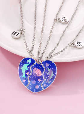 蓝色海豚贝壳磁吸项链男女同款