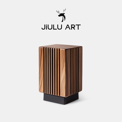 意式极简方形条纹实木边几木墩