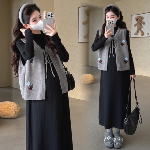 马甲打底针织毛衣裙显瘦孕妇套装 提花开衫 网红同款 2025秋冬新品