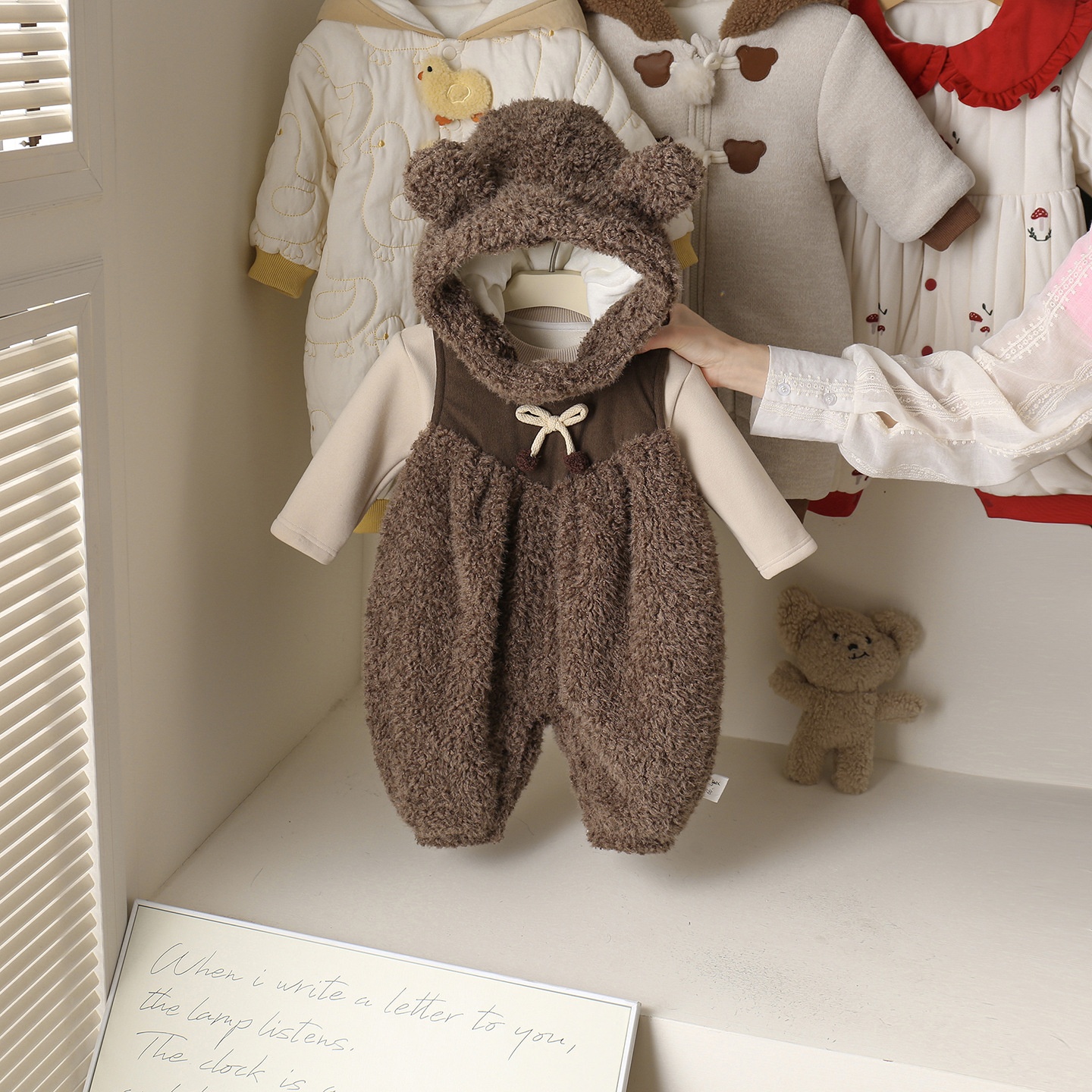 秋冬宝宝衣服超萌洋气加绒卫衣毛毛连体裤两件套婴幼儿童外出套装