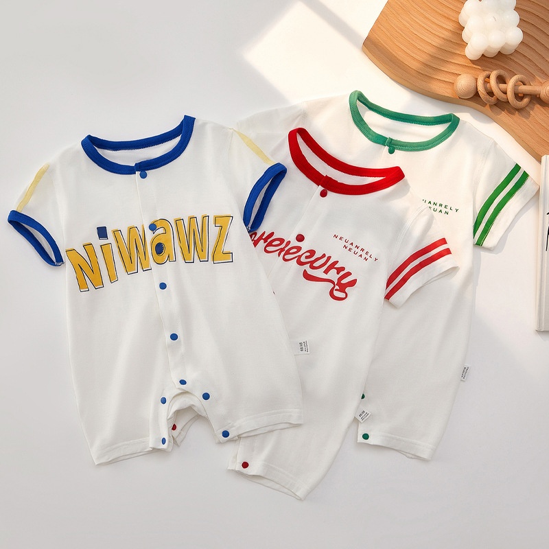 婴儿连体衣夏季薄款短袖男女宝宝夏天外出衣服新生儿莫代尔哈衣夏