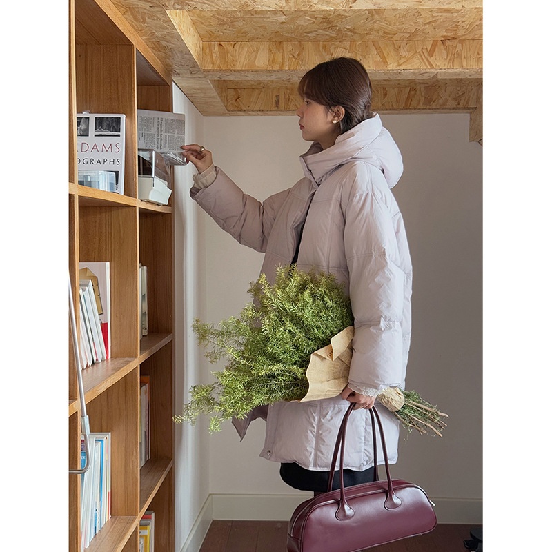 【】韩系通勤加厚中长款面包棉服女装冬季新款连帽外套n545b