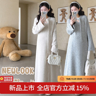 孕妇裙秋冬毛衣钉珠花朵孕妇毛衣连衣裙针织孕期连衣裙