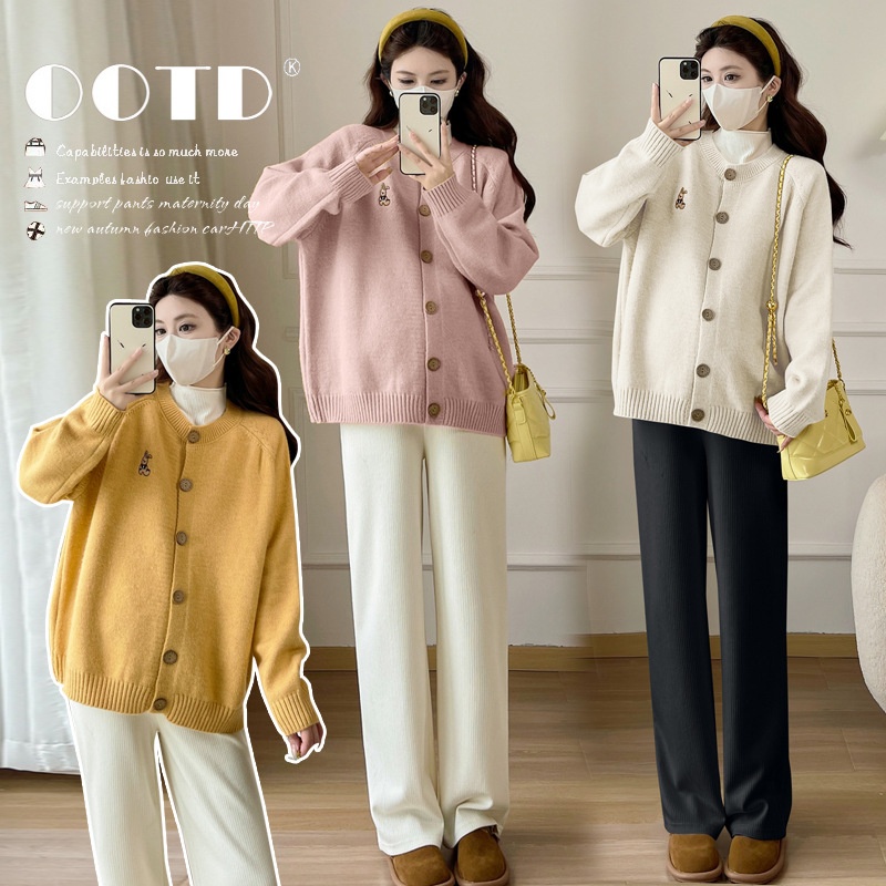 实拍 高品质孕妇装秋冬新款刺绣针织长袖加厚开衫+孕妇裤两件套
