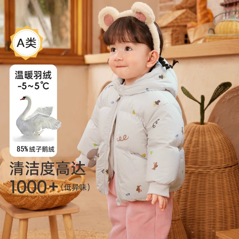 宝宝羽绒外套男女宝宝保暖上衣2025新款洋气冬装连帽儿童外出棉服