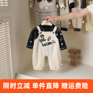 婴儿衣服春秋新款宝宝超萌可爱上衣背带裤两件套儿童外出服套装