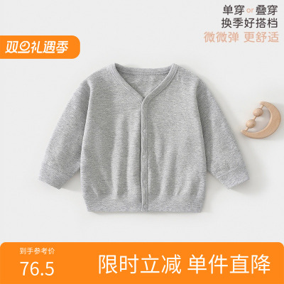 婴儿早秋V领纯棉上衣宝宝衣服男女童春秋针织衫外套安阳a类童装秋