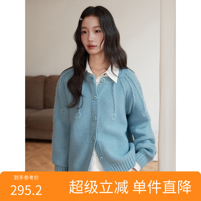 【冬日特调立体钩花】复古圆领绣花毛衣女秋季针织开衫n642c