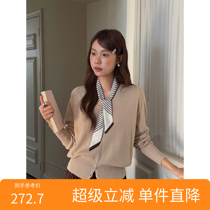 【牛津街的假日 配丝巾】复古v领羊毛针织衫女冬季毛衣n717c