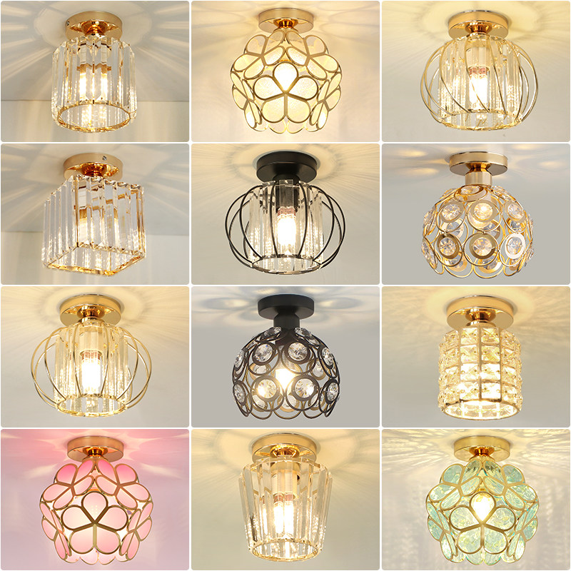 北欧轻奢水晶过道吸顶灯现代简约走廊玄关灯网红铁艺入户阳台灯具