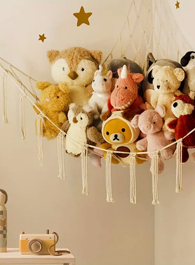 新款宿舍好物娃娃收纳床上三角吊床收纳网毛绒公仔置物架