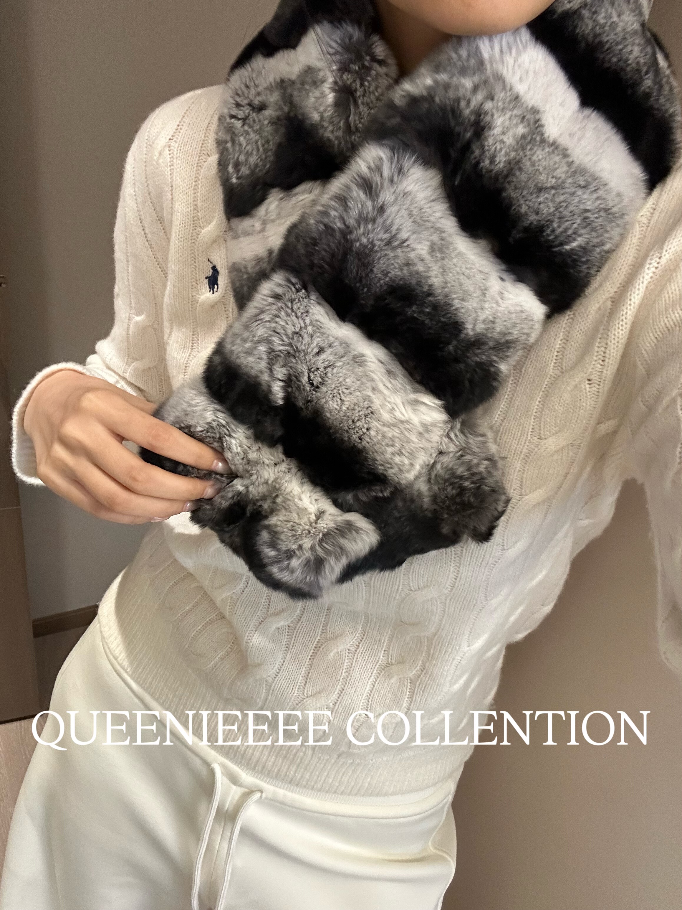 QUEENIE2025秋冬新款 自留推荐懒兔毛高级感龙猫色围巾围脖