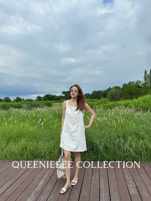 QUEENIE2025夏季新款 法式度假风亚麻方领无袖背心连衣裙女