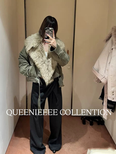 QUEENIE26新款 虞书欣同款醋酸羊毛立裁褶皱西裤深灰显瘦直筒长裤