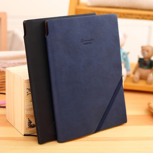 得力22215皮面本PU材质25K商务记事本带笔插斜绑带笔记本