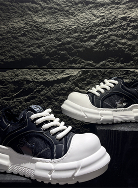 男鞋夏季透气小众设计百搭运动休闲板鞋男士厚底增高大头帆布潮鞋