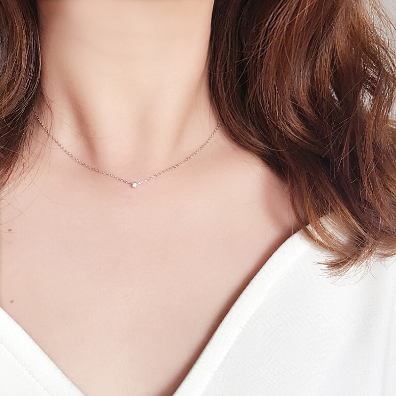 S925纯银日系迷你六爪锆石锁骨链