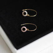 盖娅琳 精致小巧秀气耳饰 美产14K包金注金几何圆环群镶锆石耳环