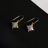 强推 优雅OL耳坠女 美产14K包金镶钻锆石菱形耳环 很闪 很精致