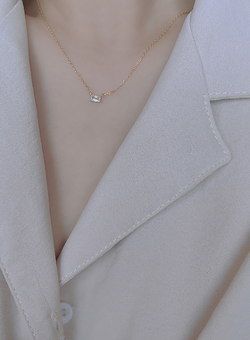 盖娅纯银长方形锆石小众锁骨链