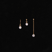 盖娅琳 美产14k包金单锆石耳钉女简约精致绝美迷你耳环耳勾不掉色