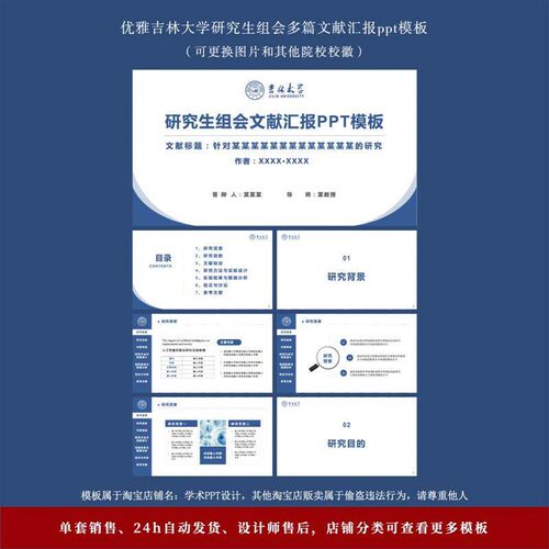 优雅蓝色学术吉林大学博士研究生次组会文献汇报ppt模板可改a