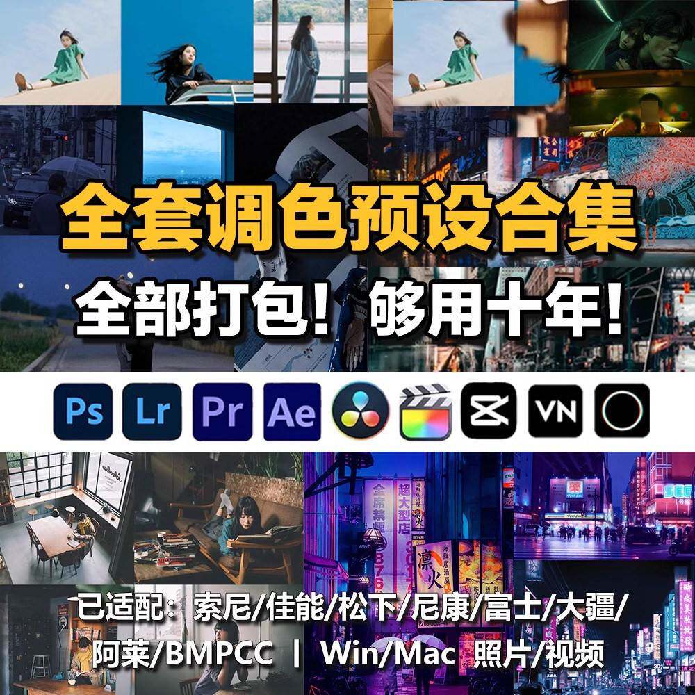 LR预设合集人像ps调色pr滤镜手机lightroom剪映lut插件达芬奇fcpx