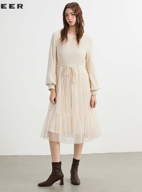 【一一粉丝专享】25年时尚圆领收腰网纱连衣裙S254Z1201