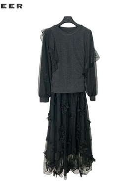 【一一专属】优雅圆领绣花网纱拼接连衣裙S243Z1250