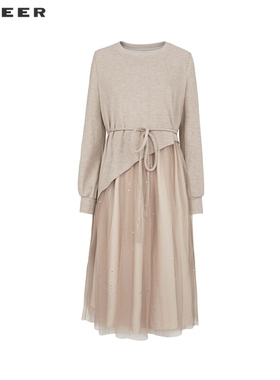 【一一专属】圆领收腰拼接网纱优雅连衣裙S241Z1205