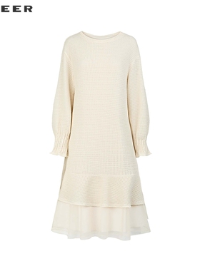 【一一专属】复古圆领格子网纱拼接连衣裙S244Z1267