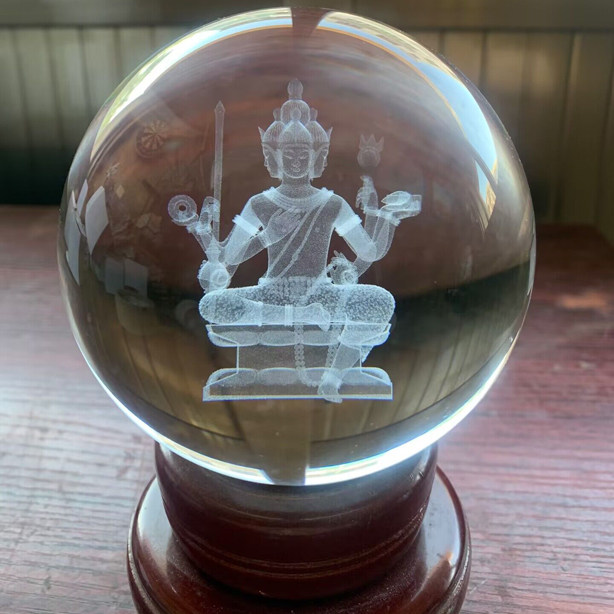 东南亚泰国四面佛神佛像水晶球摆件保平安客厅装饰桌面内雕送礼