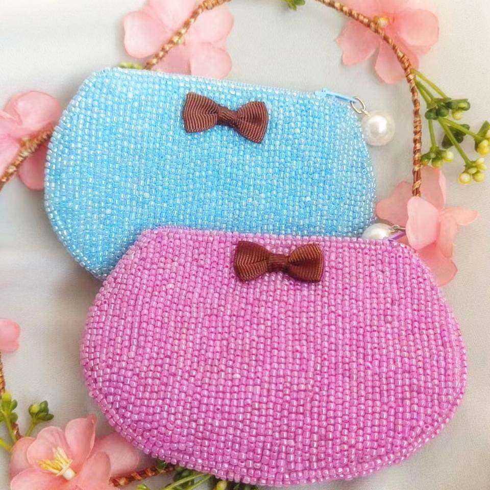 串珠手拿零钱包女日韩系迷你清新耳机包时尚简约硬币包钉珠收纳包