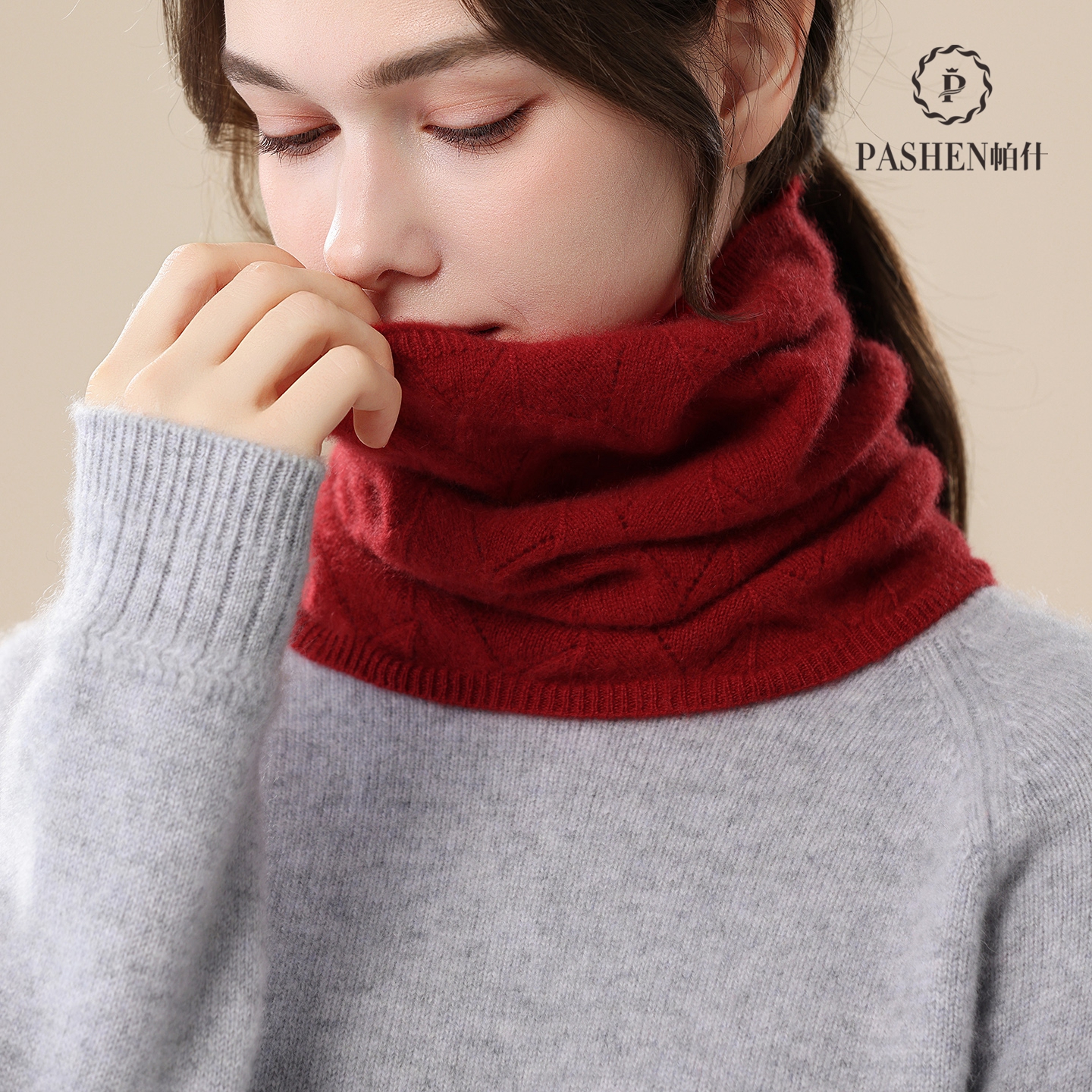 帕什羊绒脖套100%山羊绒镂空假领子保暖针织围脖23秋冬新款 PS-55