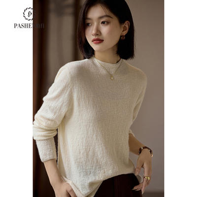 帕什精纺羊绒衫女100%山羊绒25秋冬新圆领长袖针织毛衣JFNZ000073