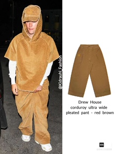 比伯款 justinbiener 灯芯绒男女同款 Dre笑脸猪窝大直筒阔长裤