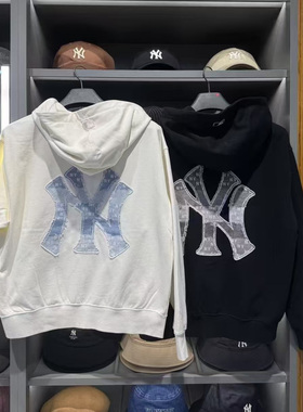 MLB26春季新款男女同款时尚仿牛仔老花时尚连帽卫衣外套3ATRM0261