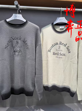 MLB25秋冬新男女情侣时尚复古字母毛衣图案针织圆领套衫3AKPB0354