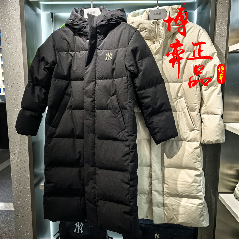 MLB25新款羽绒服男女情侣防水长款连帽运动鹅绒棉羽外套3ADJV4056