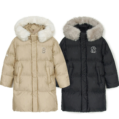 MLB 儿童冬款男女童长款大毛领老花休闲保暖连帽羽绒服7ADJMD446