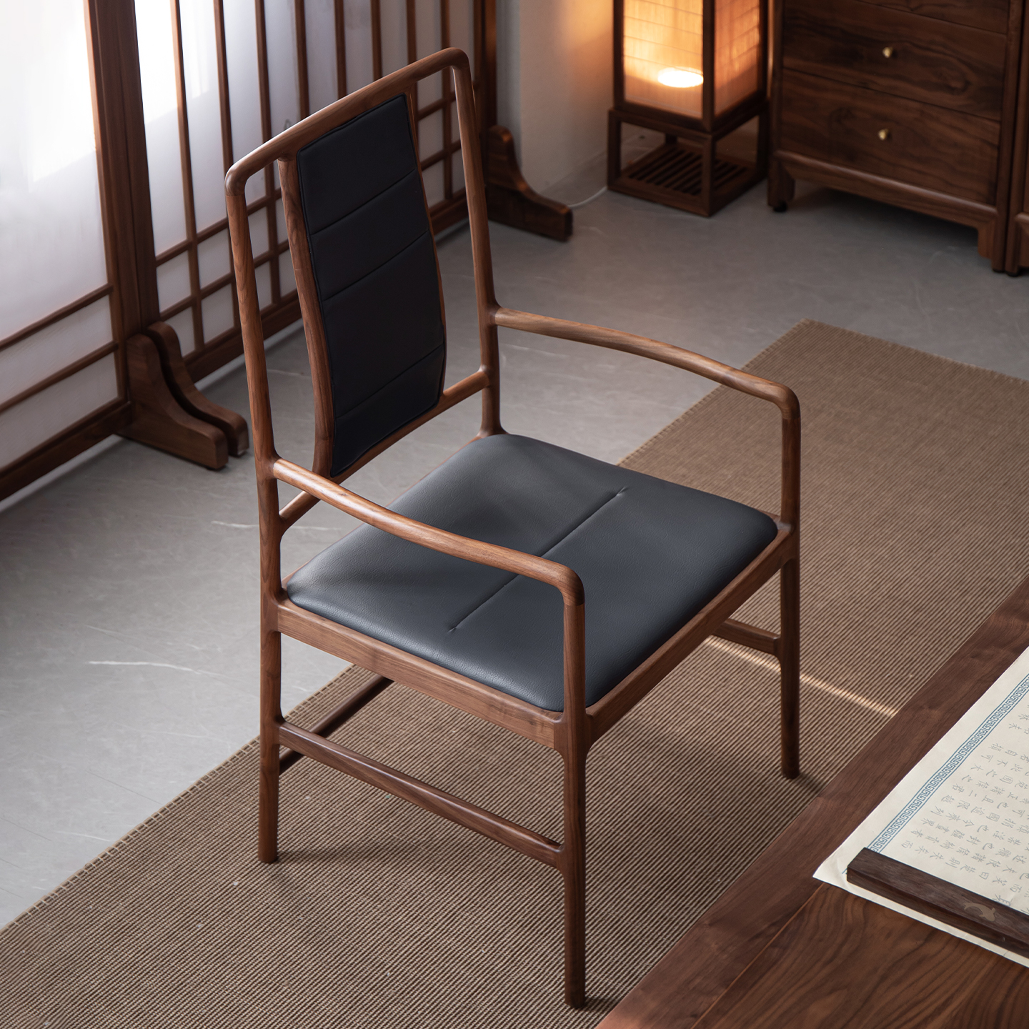 新中式黑胡桃木禅意太师椅软包