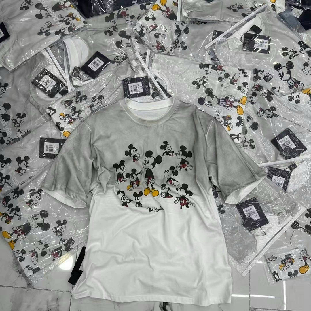 2025早春新款不退不换新款卡通印花短袖t恤女宽松扎染中长款上衣